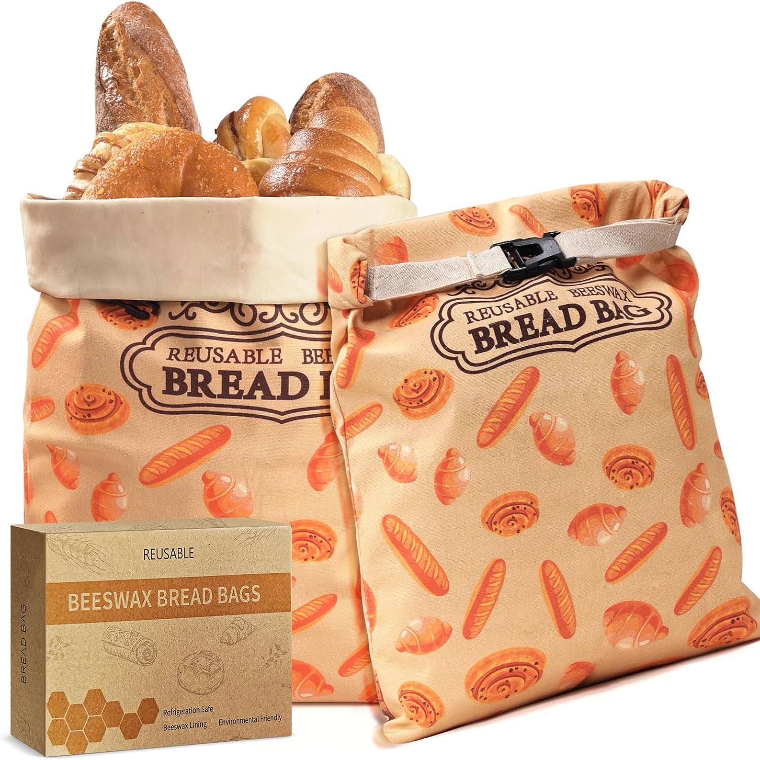 2 Pack Beeswax Bread Bags for Sourdough Homemade Bread, XL Cotton Lining Sourdough Reusable Natural Beeswax Bread Storage Bag, Keep Fresh and Upgraded Large Capacity Portable