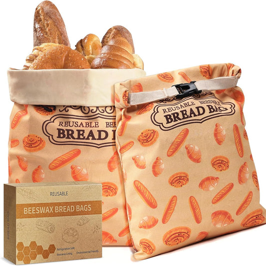 2 Pack Beeswax Bread Bags for Sourdough Homemade Bread, XL Cotton Lining Sourdough Reusable Natural Beeswax Bread Storage Bag, Keep Fresh and Upgraded Large Capacity Portable