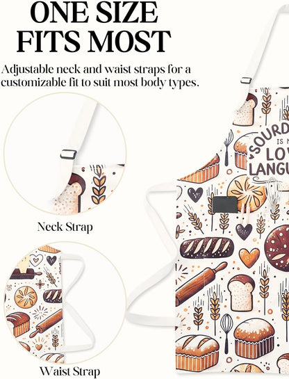 Sourdough Apron for Women with Pockets, Baking Gifts for Baking Lovers, Cute Bread Apron, Adjustable Neck Strap