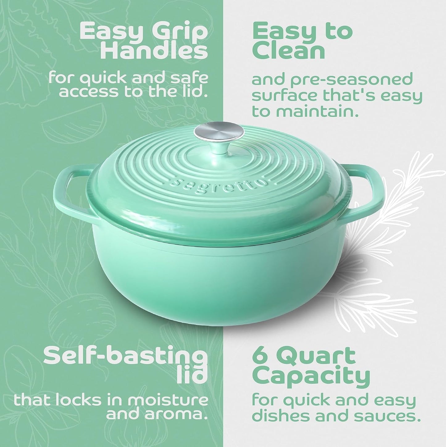 Enameled Cast Iron Dutch Oven, 6 Quarts, Light Green