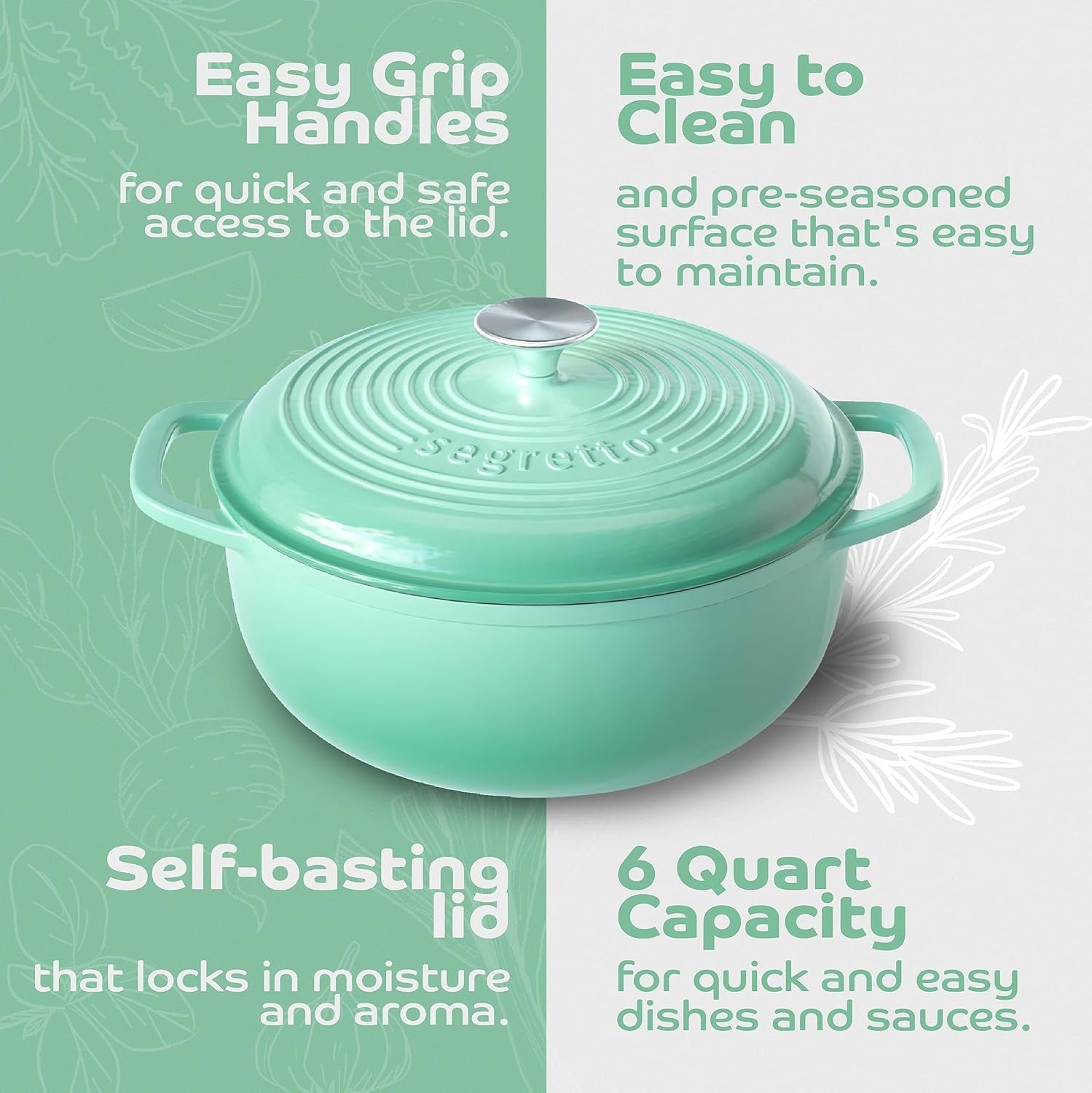 Enameled Cast Iron Dutch Oven, 6 Quarts, Light Green