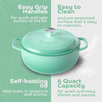 Enameled Cast Iron Dutch Oven, 6 Quarts, Light Green
