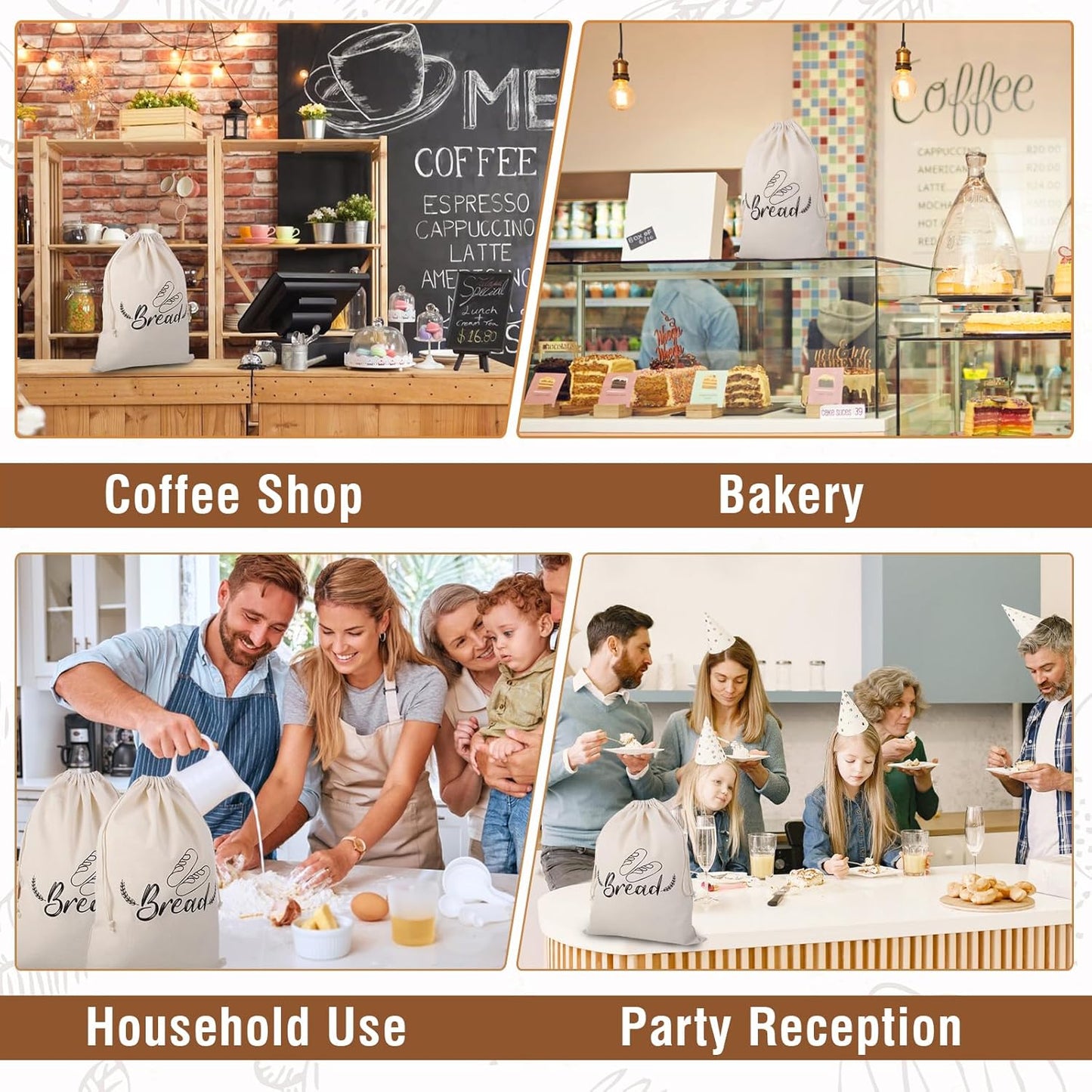 3 Pack Linen Bread Bags for Homemade Bread, Reusable Sourdough Bread Bags with P