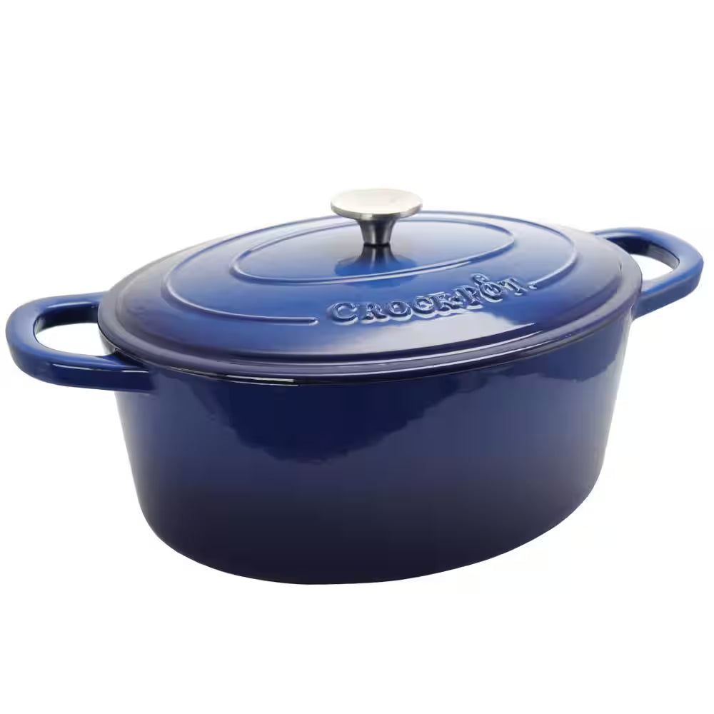 Artisan 7 Qt. Oval Cast Iron Nonstick Dutch Oven in Sapphire Blue with Lid
