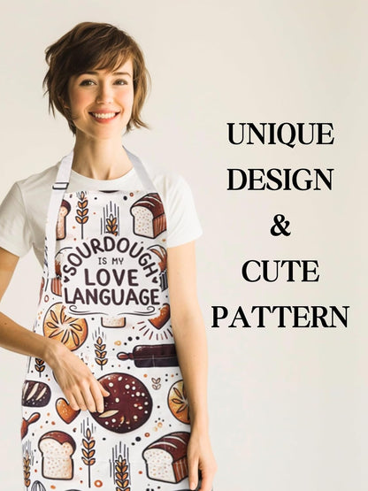Sourdough Apron for Women with Pockets, Baking Gifts for Baking Lovers, Cute Bread Apron, Adjustable Neck Strap