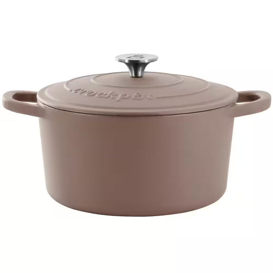 Artisan 5 Qt. round Enameled Cast Iron Dutch Oven in Matte Dusty Pink with Lid