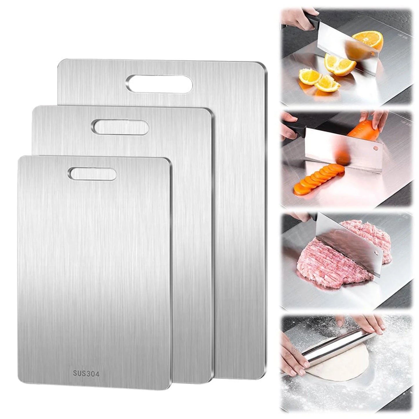 Titanium Cutting Boards Set of 3,Stainless Steel Cutting Boards for Kitchen,Double-Sided Food Grade Cutting Board,Cutting Meat,Cheese,Vegetable,Fruit