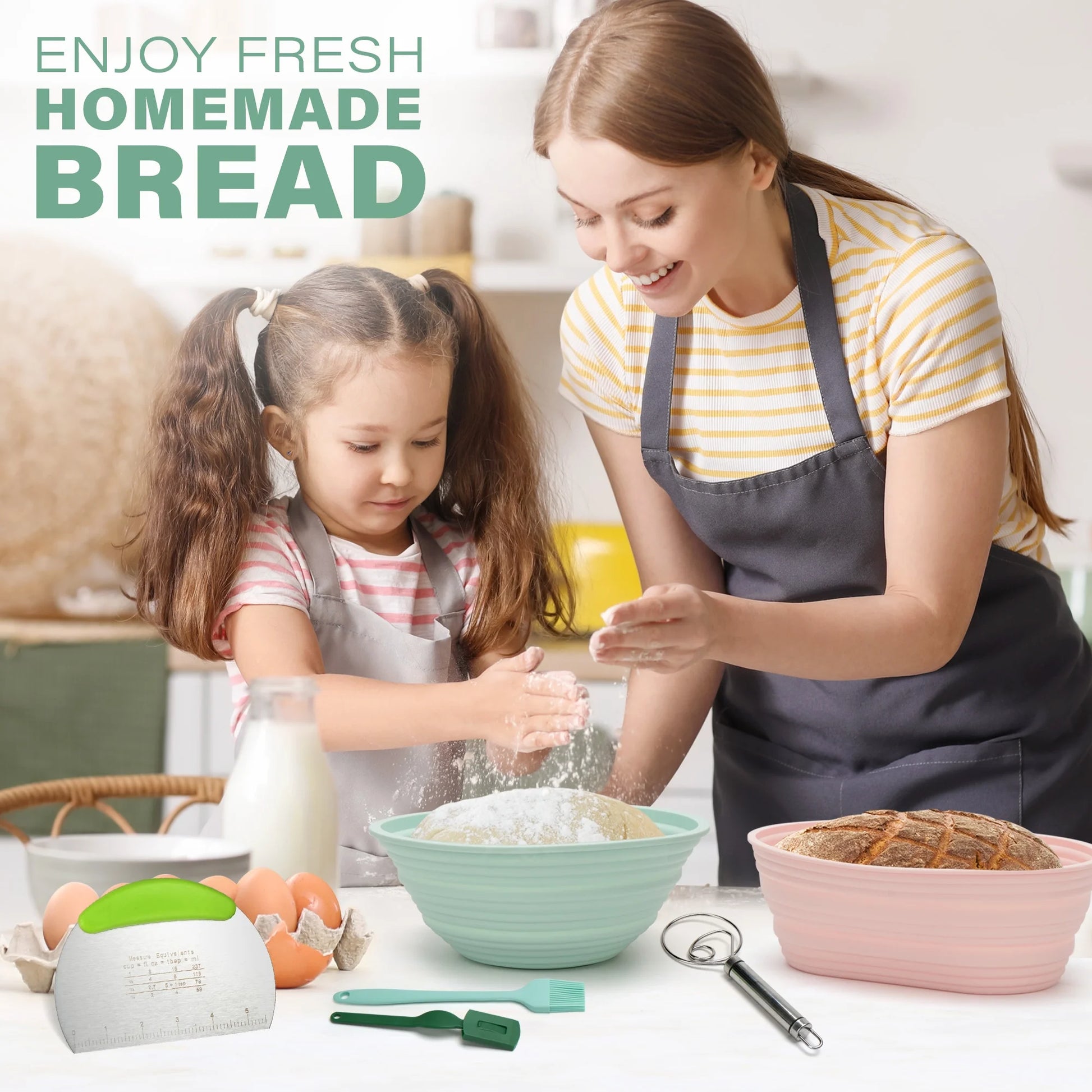 Silicone Banneton Bread Proofing Baskets W/Liners, 9" Round&10" Oval, Sourdough Starter Kit