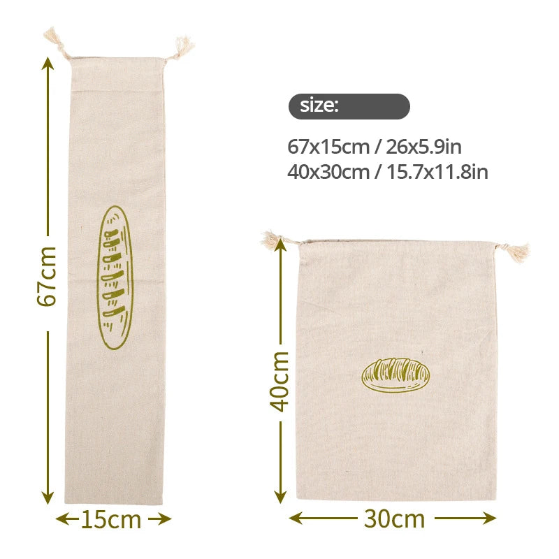 Linen Bread Bags,Reusable Drawstring Bag for Loaf, Homemade Artisan Bread Storage Bag,Linen Bread Bags for Baguette