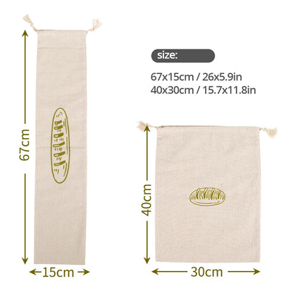 Linen Bread Bags,Reusable Drawstring Bag for Loaf, Homemade Artisan Bread Storage Bag,Linen Bread Bags for Baguette
