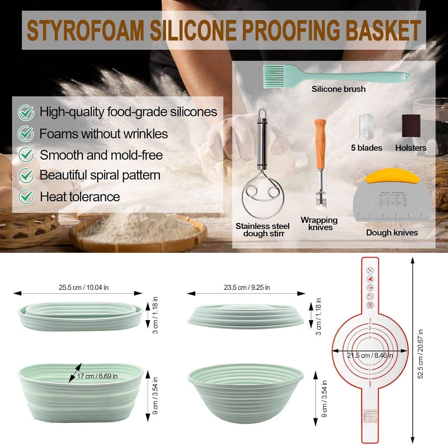 Silicone Banneton Bread Proofing Basket Oval, Sourdough Starter Kit, Bread Makin