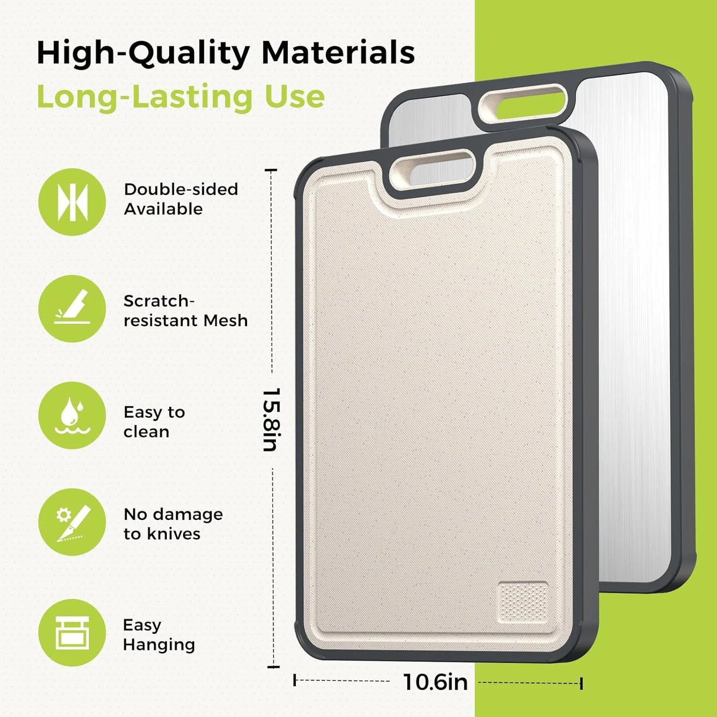 Double-Sided Titanium Cutting Board - Durable, Easy to Clean, Food Grade with Wheat Straw PP for Your Kitchen