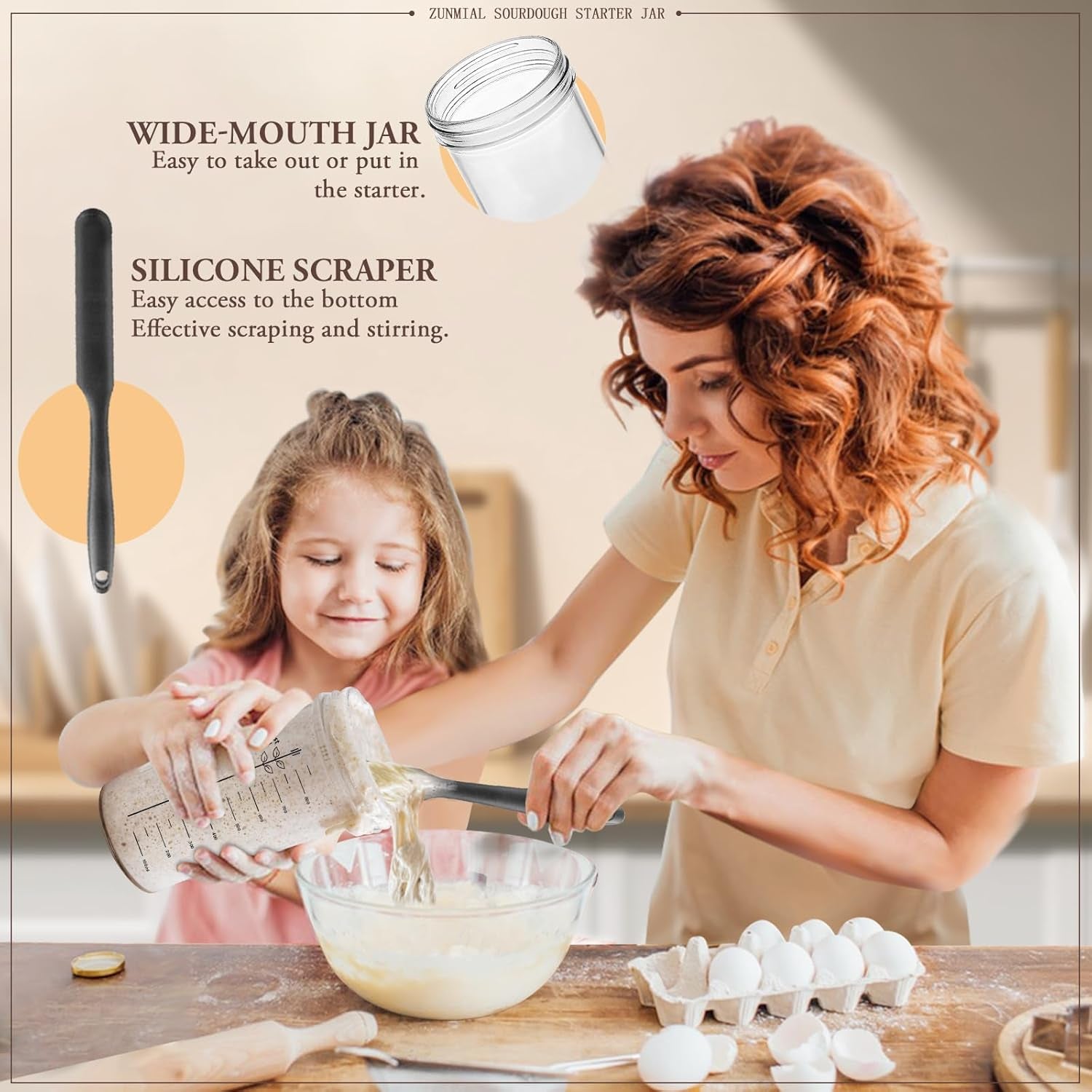 Sourdough Starter Kit, 34OZ Sourdough Starter Jar with Date Marked Feeding Band, Thermometercloth Cover & Metal Lid, Reusable Sourdough Bread Baking Supplies, Home Baking Gifts