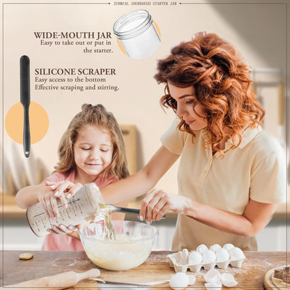 Sourdough Starter Kit, 34OZ Sourdough Starter Jar with Date Marked Feeding Band, Thermometercloth Cover & Metal Lid, Reusable Sourdough Bread Baking Supplies, Home Baking Gifts