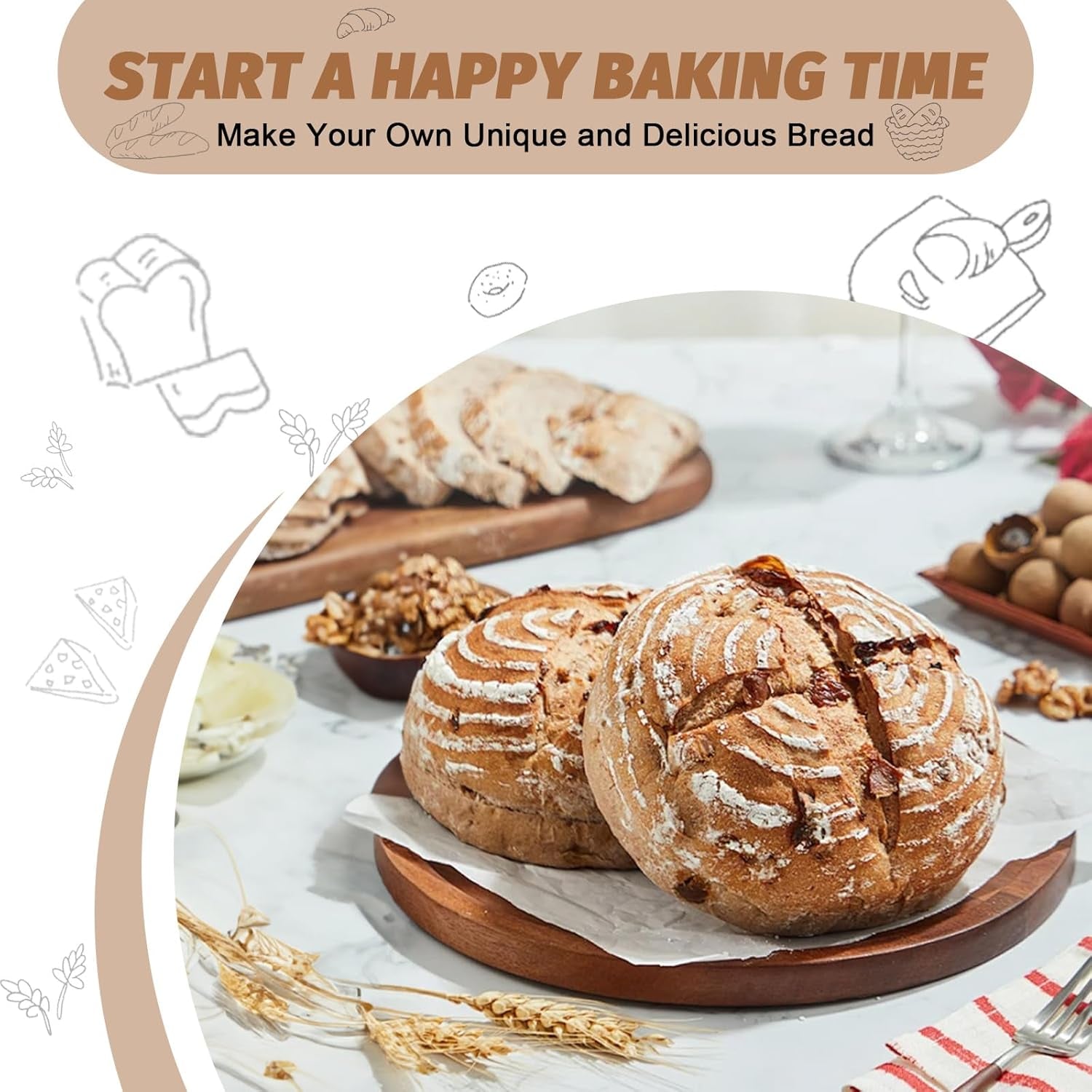 Sourdough Proofing Basket Gift Set, 9" round and 10" Oval Banneton Bread Baking Supplies, Sourdough Baskets with Bread Lame, Danish Whish, Bowl Scraper, Sourdough Scraper, and Linen Liners