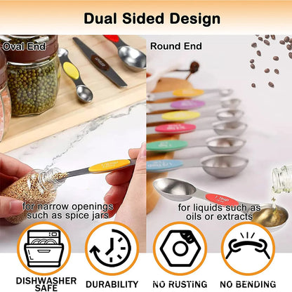 8Pcs Stainless Steel Measuring Spoons Set,Dual-Head Design with Magnetic Storage and Built-In Leveler for Precise Measuring