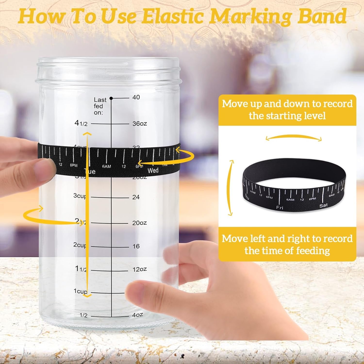 40Oz/1200Ml Sourdough Starter Kit – Extra Thermometer Strips and Breathable Covers Included in Sourdough Starter Jar – a Perfect Sourdough Bread Starter Kit for Beginners to Expert