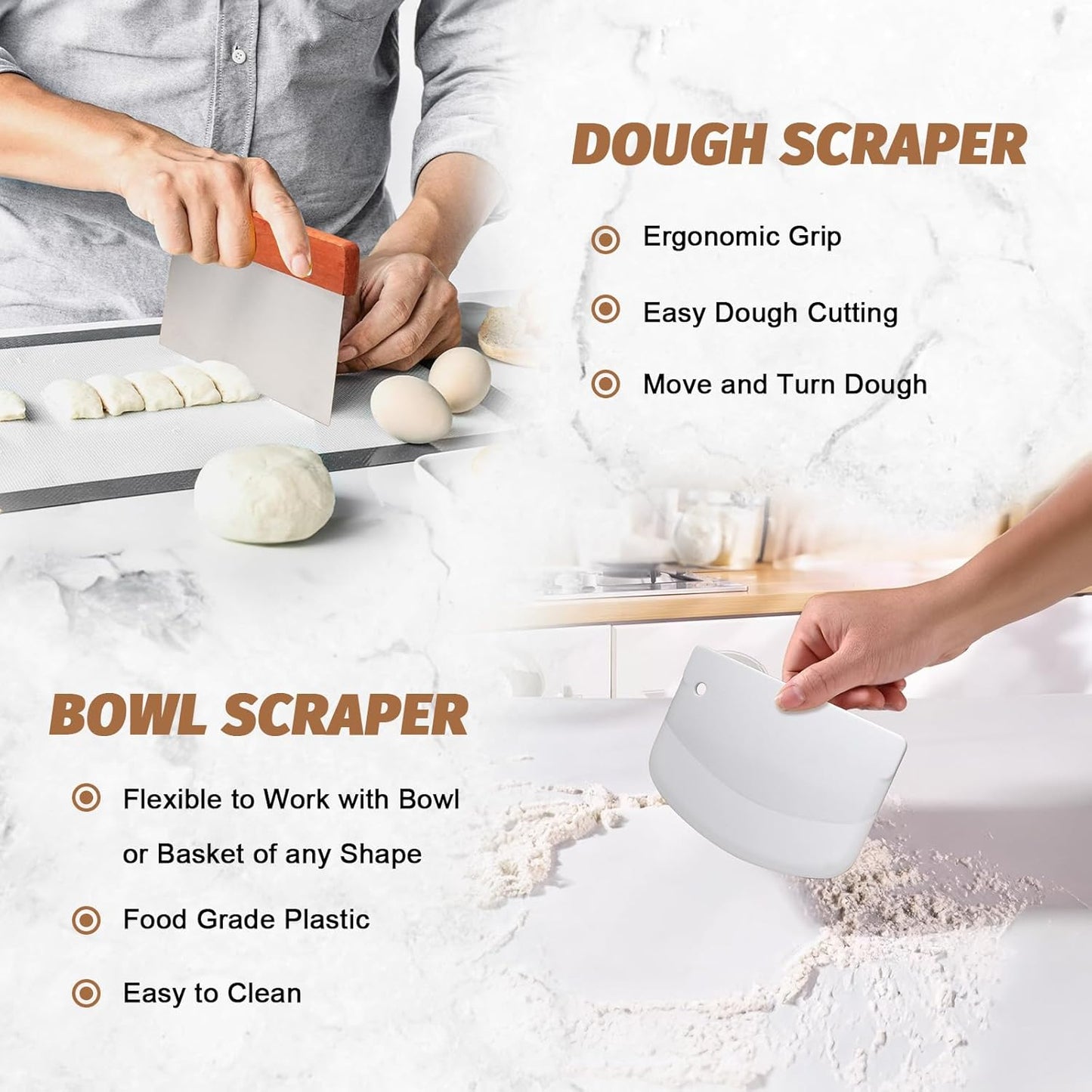 Sourdough Proofing Basket Gift Set, 9" round and 10" Oval Banneton Bread Baking Supplies, Sourdough Baskets with Bread Lame, Danish Whish, Bowl Scraper, Sourdough Scraper, and Linen Liners