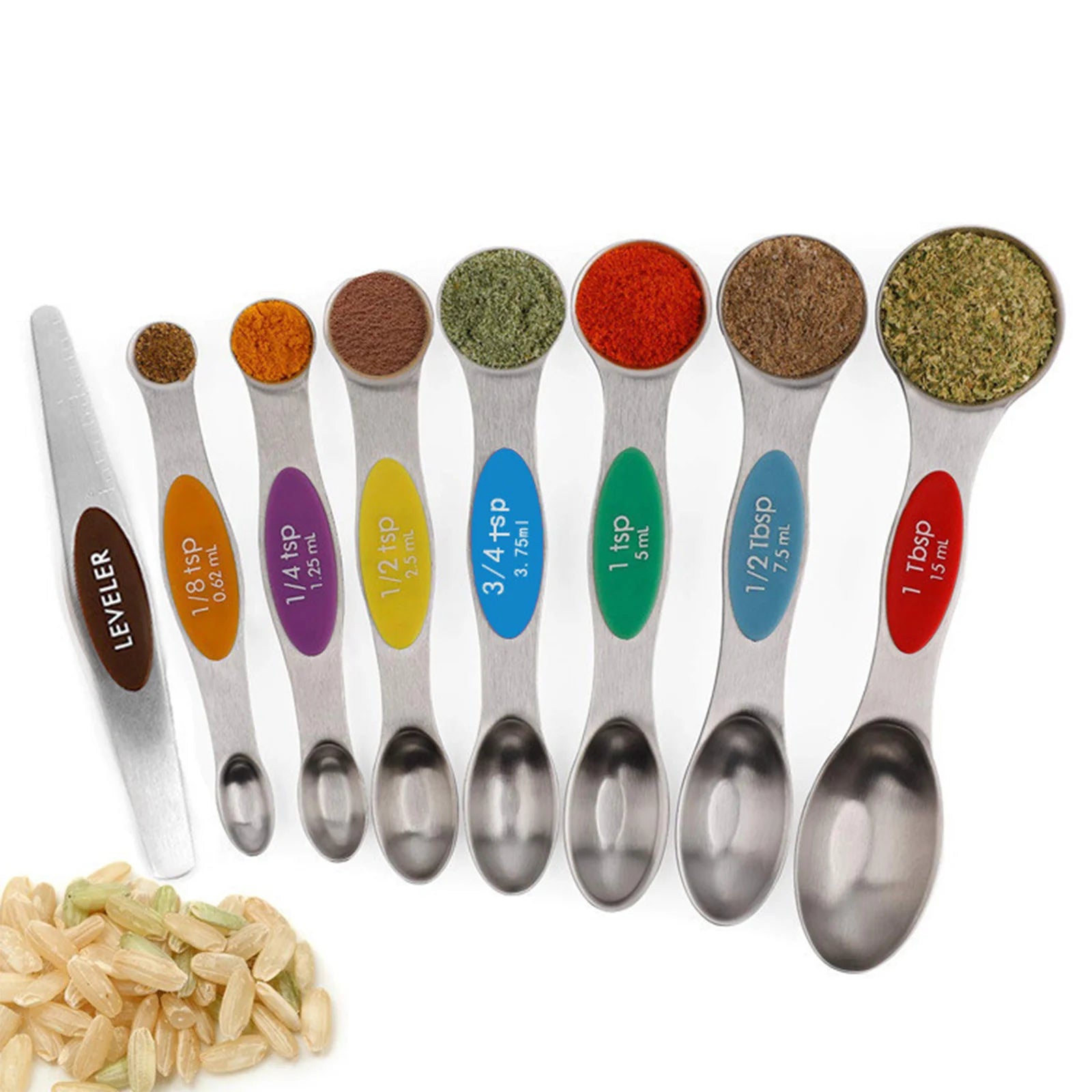 8Pcs Stainless Steel Measuring Spoons Set,Dual-Head Design with Magnetic Storage and Built-In Leveler for Precise Measuring