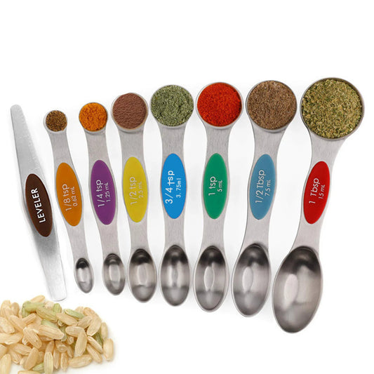 8Pcs Stainless Steel Measuring Spoons Set,Dual-Head Design with Magnetic Storage and Built-In Leveler for Precise Measuring