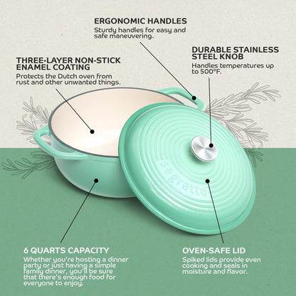 Enameled Cast Iron Dutch Oven, 6 Quarts, Light Green