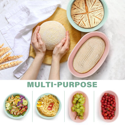 Silicone Banneton Bread Proofing Baskets W/Liners, 9" Round&10" Oval, Sourdough Starter Kit