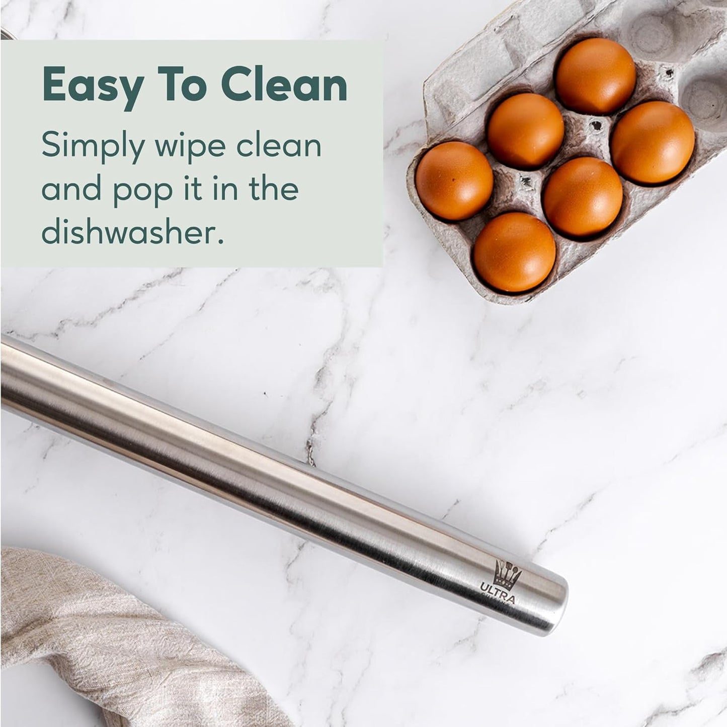 French Rolling Pin for Baking – Use with Pizza, Cookie, and Pastry Dough, Fondant and Pie Crust – Tapered Design Bread Roller Pin, Stainless Steel 15.75-Inch Large Roller Pin