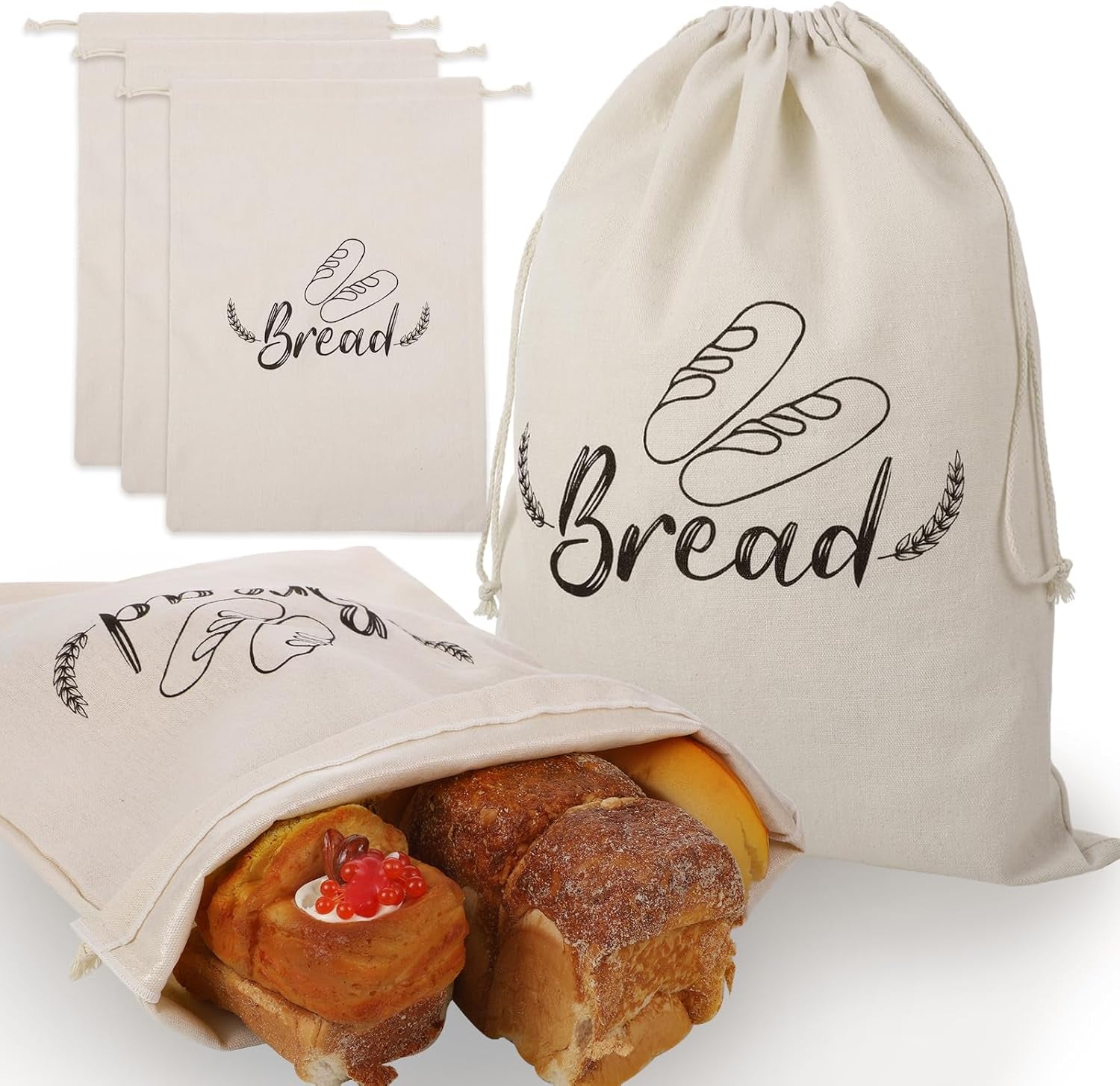 3 Pack Linen Bread Bags for Homemade Bread, Reusable Sourdough Bread Bags with P
