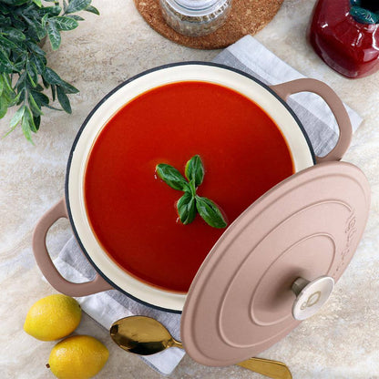 Artisan 5 Qt. round Enameled Cast Iron Dutch Oven in Matte Dusty Pink with Lid