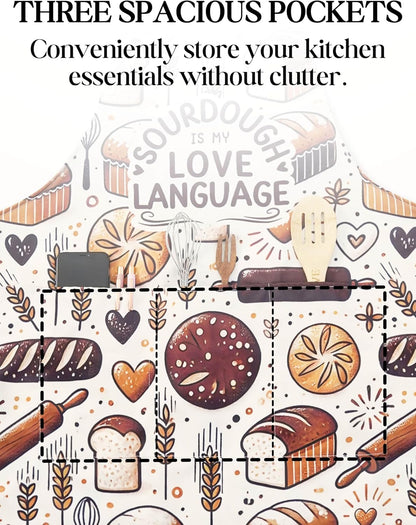 Sourdough Apron for Women with Pockets, Baking Gifts for Baking Lovers, Cute Bread Apron, Adjustable Neck Strap