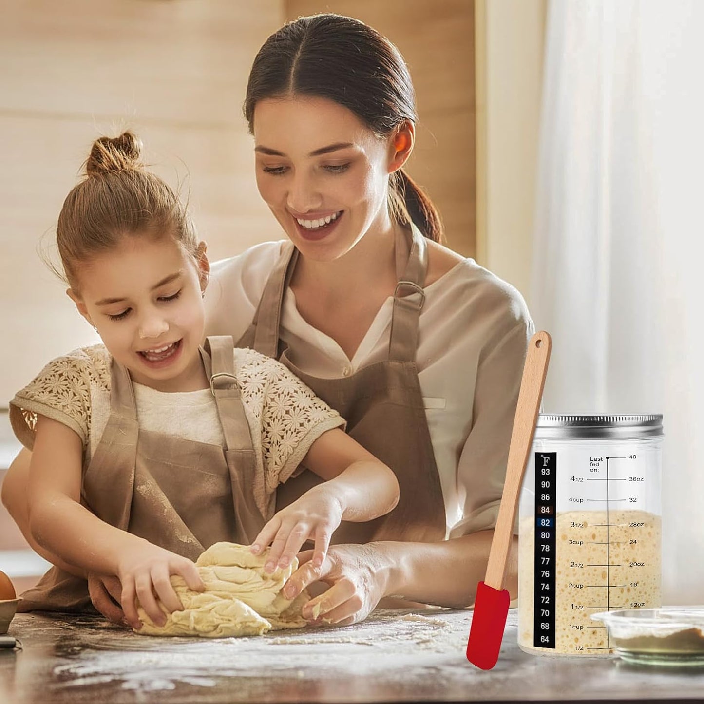 40Oz/1200Ml Sourdough Starter Kit – Extra Thermometer Strips and Breathable Covers Included in Sourdough Starter Jar – a Perfect Sourdough Bread Starter Kit for Beginners to Expert